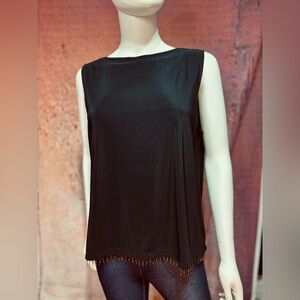 Elegant Black Sleeveless Top with Beaded Black & Copper “Fringe”